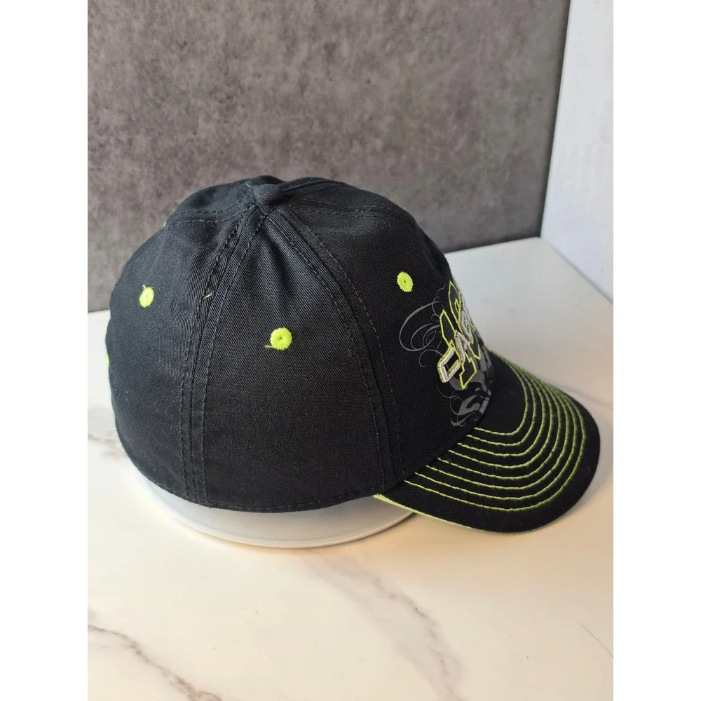 Cabelas 1961 Youth Black Lime Green Embroidered Stretch Fit Baseball Hat Cap